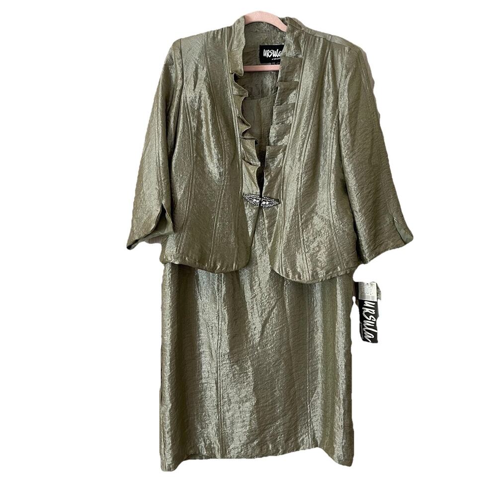 New VTG 1980s URSULA OF SWITZERLAND Sz 10 Leaf Green Silk Suit ($388) Classic